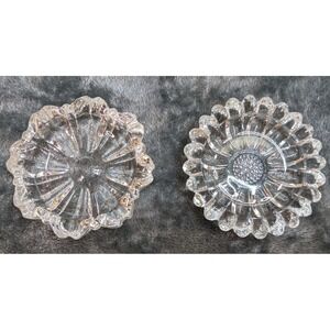 Vintage Pressed Glass Guest Ashtrays Flower Pattern Clear Glass Mid-Century